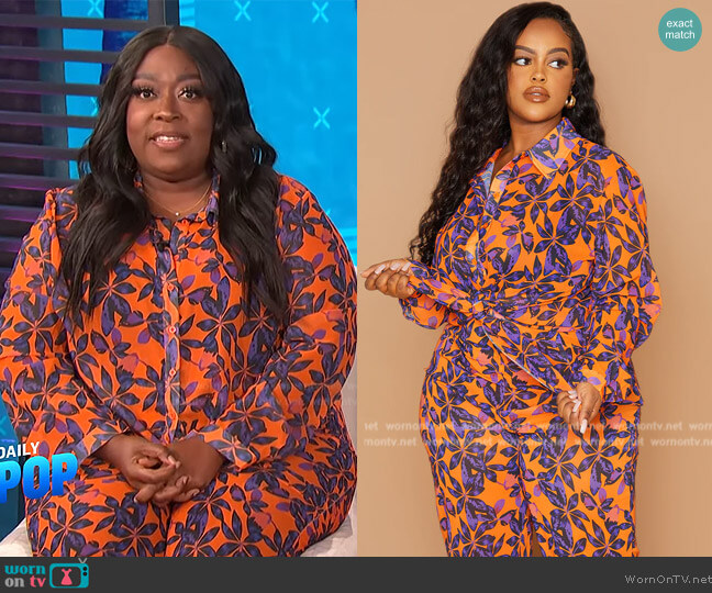 Pretty Little Thing Orange Print Beach Shirt worn by Loni Love on E! News