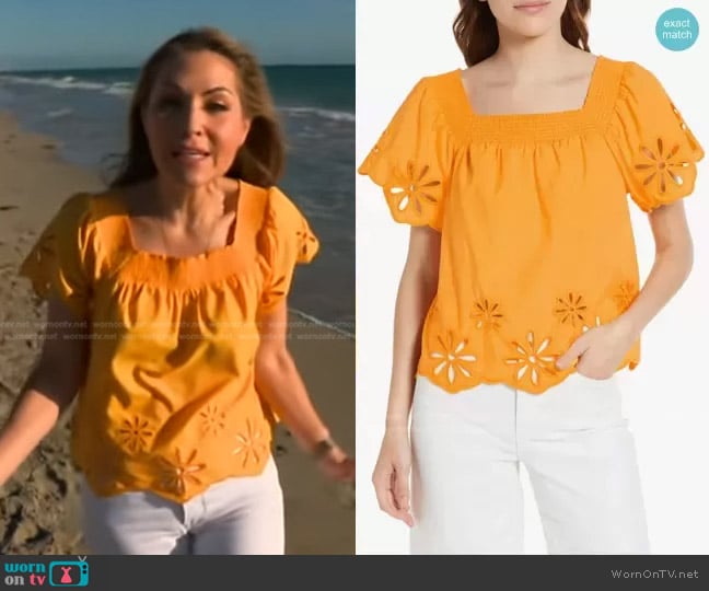 Rails Sonora Eyelet Trim Organic Cotton Blend Blouse worn by Lori Bergamotto on Good Morning America