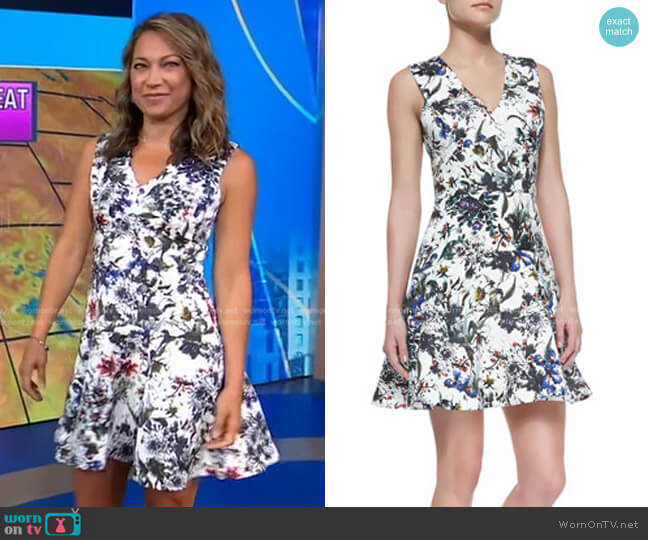 Rebecca Taylor Floral-Print A-Line Sleeveless Dress worn by Ginger Zee on Good Morning America
