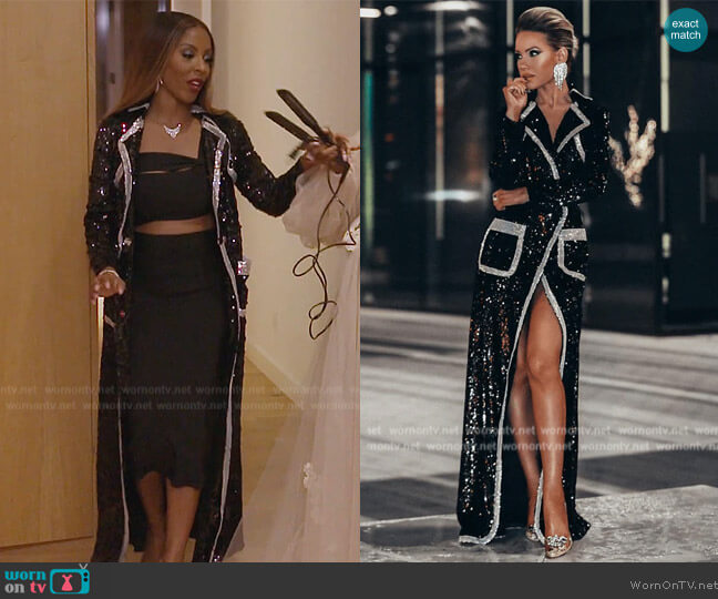 Seka Black Sequin Overcoat Maxi Dress worn by Caroline Brooks (Caroline Brooks) on The Real Housewives of Dubai