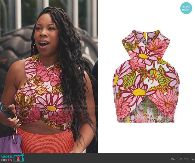 SWF Crossover Cotton Halter Top worn by Malika (Toccarra Cash) on Everythings Trash