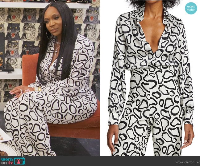 Sergio Hudson Giraffe Print Blouse worn by Marlo Hampton on The Real Housewives of Atlanta