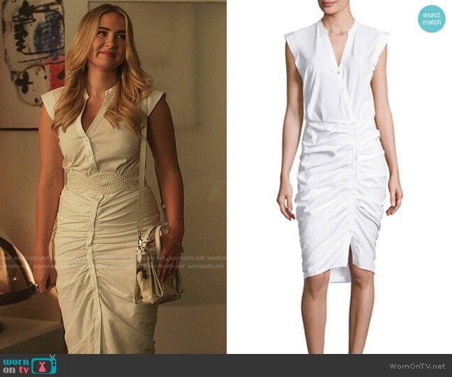 Veronica Beard Sleeveless Ruched Poplin Shirtdress worn by Amanda Carrington (Eliza Bennett) on Dynasty