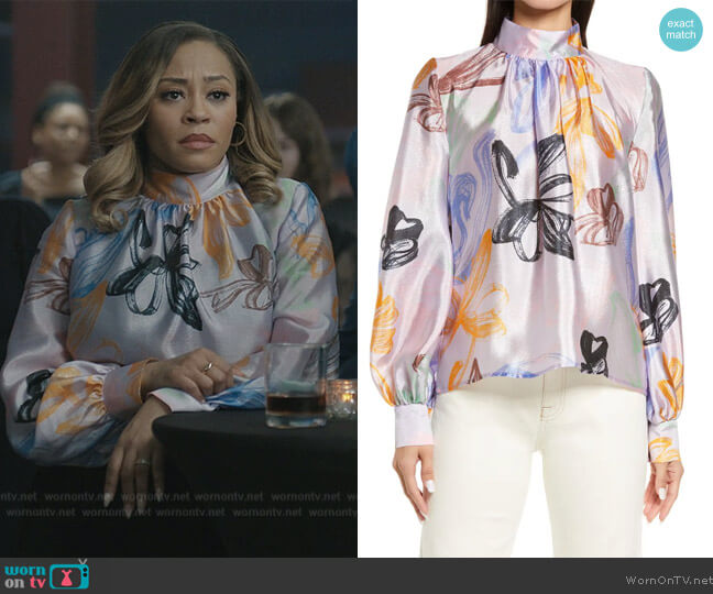 Stine Goya Eddy Floral Satin Blouse worn by (Tai Davis) on The Chi