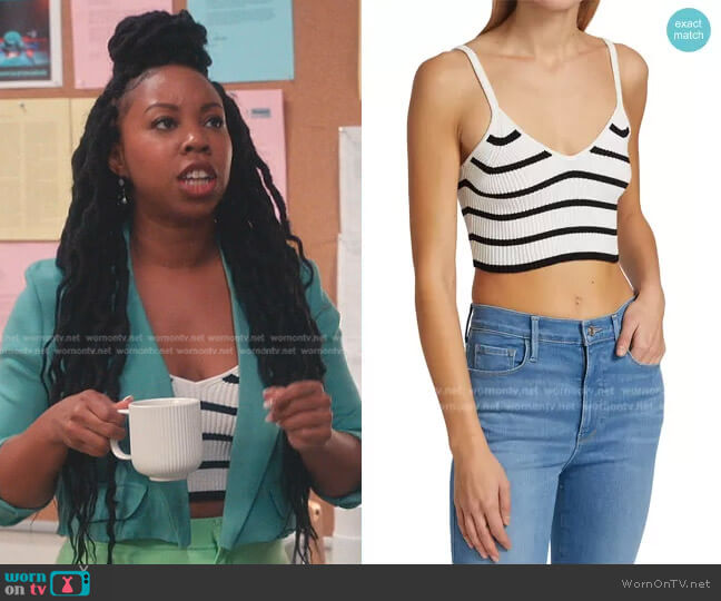 Frame Striped Ribbed-Knit Tank Top worn by Malika (Toccarra Cash) on Everythings Trash