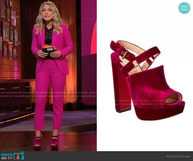 Christian Louboutin Tamila Velvet Platform Sandal worn by Kelly Ripa on Generation Gap