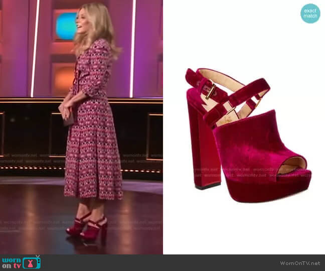 Christian Louboutin Tamila Velvet Platform Sandal worn by Kelly Ripa on Generation Gap