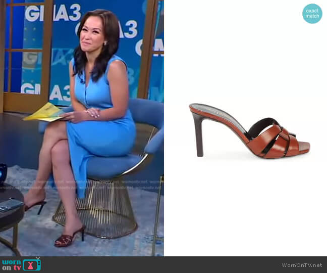 Saint Laurent Tribute Leather Mules worn by Eva Pilgrim on Good Morning America