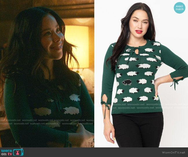 Unique Vintage Sheep Print Swoosie Sweater worn by Mariana Foster (Cierra Ramirez) on Good Trouble