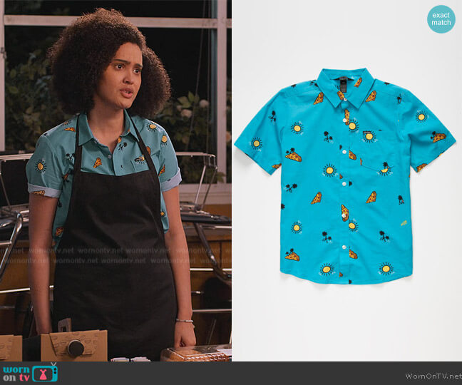 Volcom Cheesy Street Boys Button Up Shirt worn by Fabiola Torres (Lee Rodriguez) on Never Have I Ever