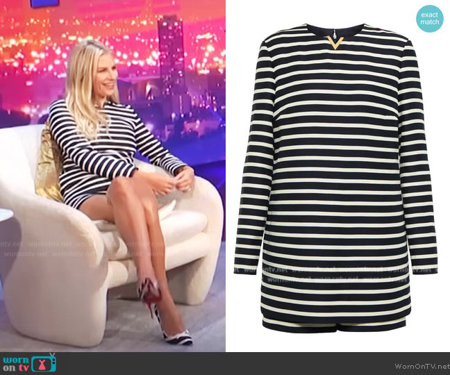 Valentino VGOLD striped wool-blend playsuit worn by Morgan Stewart on E! News
