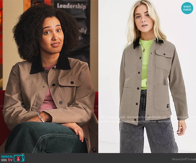 Vans Drill Chore khaki jacket worn by Fabiola Torres (Lee Rodriguez) on Never Have I Ever