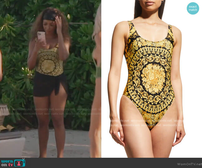Versace Barocco One-Piece Swimsuit worn by Caroline Brooks (Caroline Brooks) on The Real Housewives of Dubai