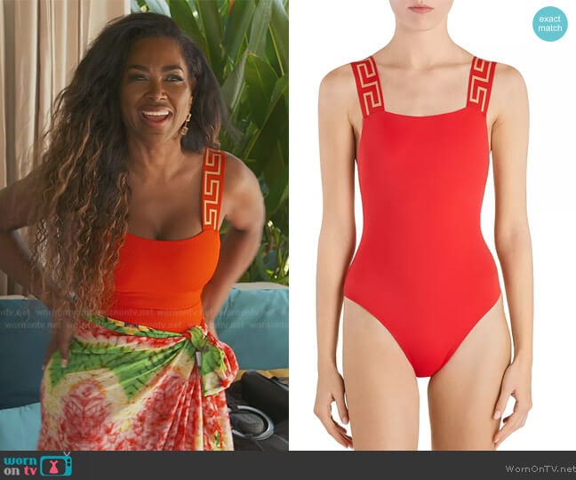 Versace Contrast Straps One Piece Swimsuit worn by Kenya Moore on The Real Housewives of Atlanta
