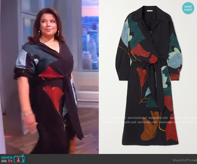 Vince Twist-front printed Tencel Lyocell-blend midi shirt dress worn by Ana Navarro on The View