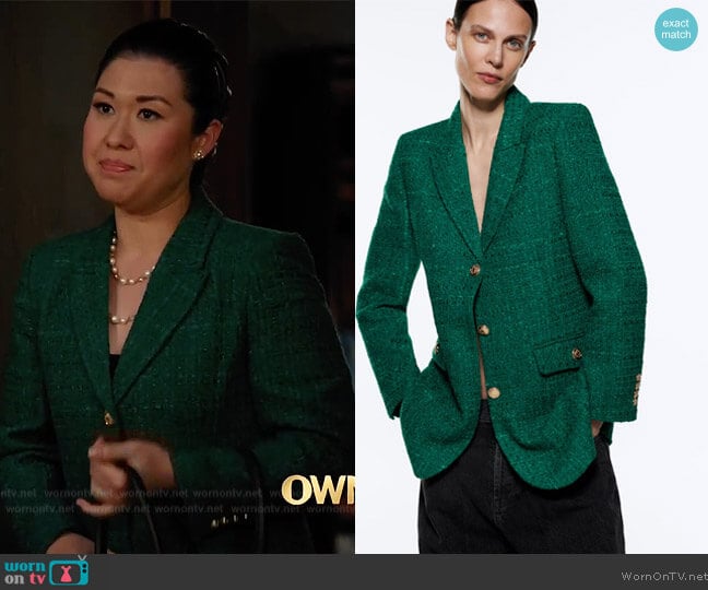 Zara Button Textured Weave Blazer worn by Sherri Kansky (Ruthie Ann Miles) on All Rise