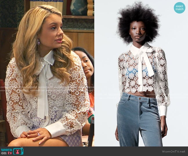 Zara Crochet Shirt worn by Destiny Baker (Mallory James Mahoney) on Bunkd
