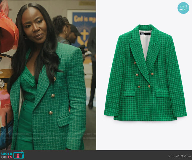 Zara Textured Double Breasted Blazer worn by (Nia Jervier) on The Chi