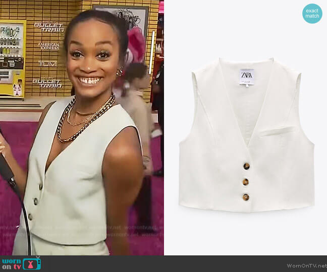 Zara Button Linen Vest worn by Rachel Lindsay on Extra