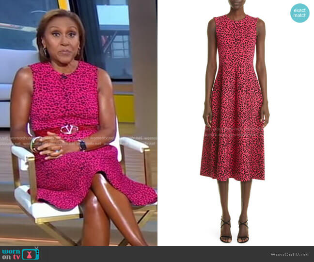 Adam Lippes Sleeveless Jacquard Fit & Flare Dress worn by Robin Roberts on Good Morning America