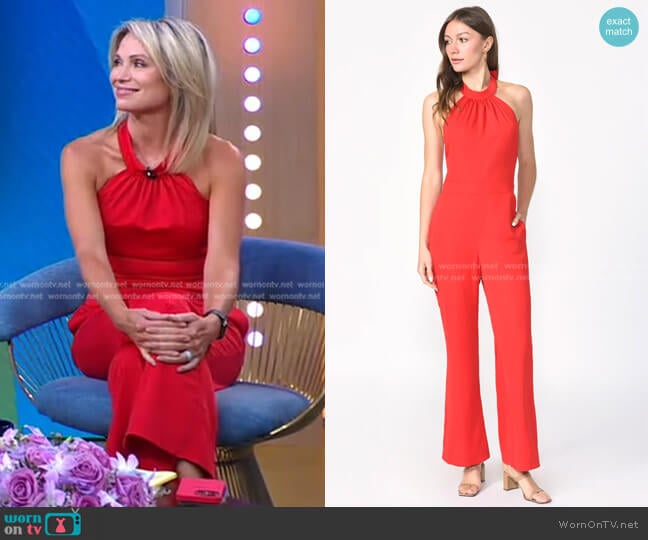 Adelyn Rae Vena Crepe Halter Jumpsuit worn by Amy Robach on Good Morning America