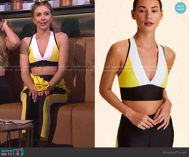 Alala Bolt Bra in White/Yellow/Black worn by Gabriela Windey on The Bachelorette