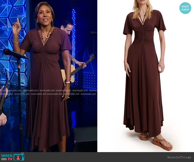 A.L.C. Nina Ruched Beaded Maxi Dress worn by Robin Roberts on Good Morning America