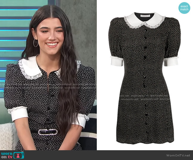 Alessandra Rich Polka Dot Silk Mini Dress worn by Charli D'Amelio on Access Hollywood