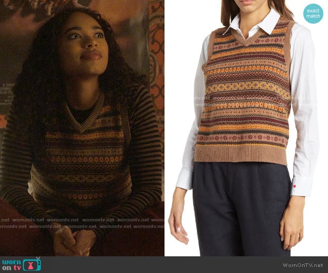 Alex Mill Francis Fair Isle Vest worn by Tabitha 'Tabby' Hayworth (Chandler Kinney) on Pretty Little Liars Original Sin