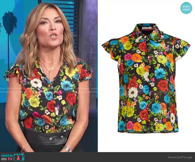 Alice + Olivia Martel Flutter-Sleeve Top in Flower Garden worn by Kit Hoover on Access Hollywood