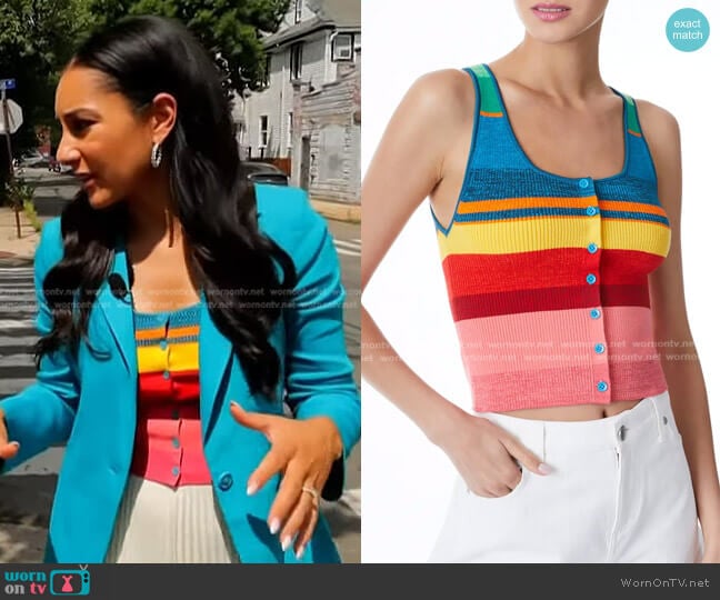 Alice + Olivia Daryn Stripe Button-Up Knit Tank Top worn by Morgan Radford on Today