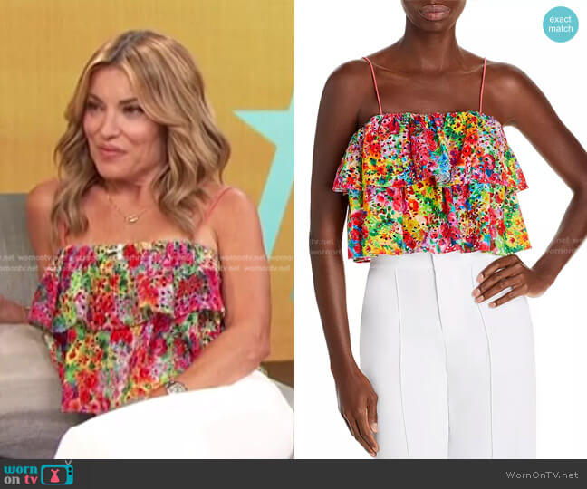 Alice + Olivia Marylynn Ruffle Cropped Top worn by Kit Hoover on Access Hollywood