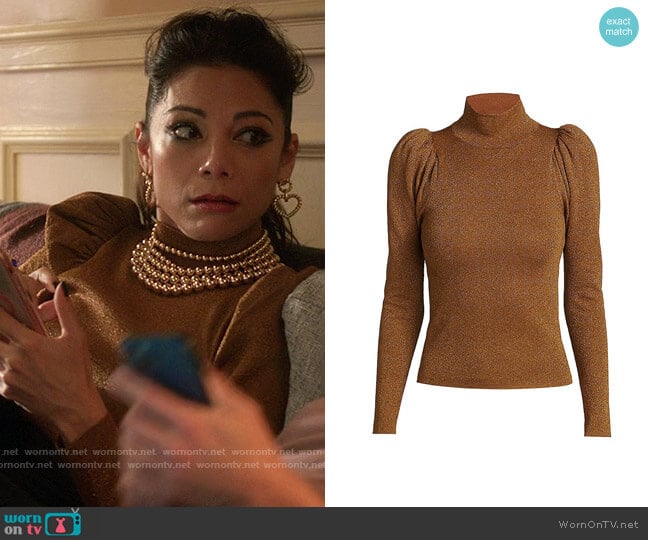 Alice + Olivia Issa Glitter Turtleneck worn by Nikki Ramos (Ginger Gonzaga) on She-Hulk Attorney at Law