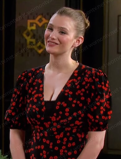 Allie’s black floral v-neck dress on Days of our Lives