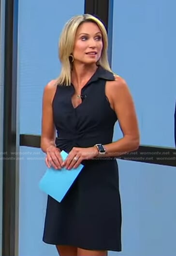 Amy’s navy twisted sleeveless dress on Good Morning America