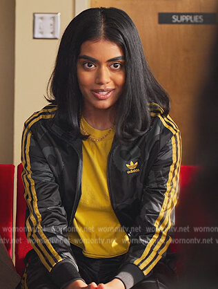 Aneesa’s black track jacket and pants on Never Have I Ever