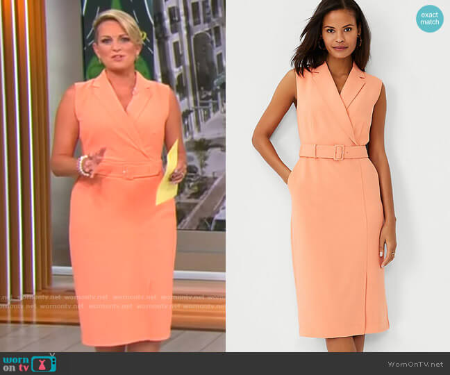 Ann Taylor Lapel Belted Pocket Sheath Dress in Pale Clementine worn by Jamie Yuccas on CBS Mornings