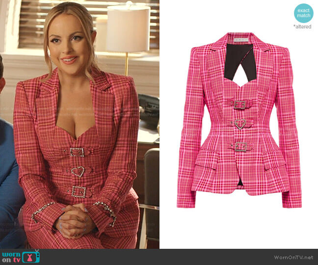 Area Crystal Buckle Hourglass Blazer worn by Fallon Carrington (Elizabeth Gillies) on Dynasty