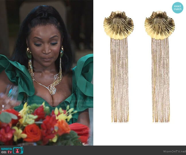 Atu Body Couture Shell fringe earrings worn by Marlo Hampton on The Real Housewives of Atlanta