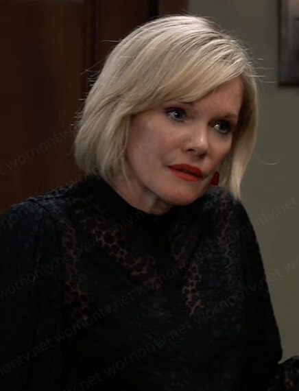 Ava’s black sheer heart blouse on General Hospital