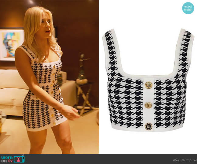 Balmain Button-embellished houndstooth crop top worn by Alexandra Rose (Alexandra Rose) on Selling the OC