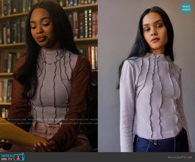 BDG Sunray Seamed Mock Neck Top in Lilac worn by Faran Bryant (Zaria) on Pretty Little Liars Original Sin