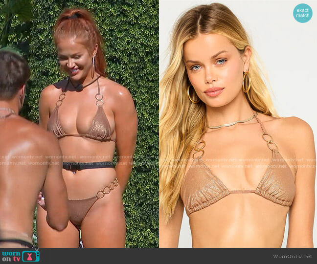 Beach Bunny Nadia Triangle Top in Glitter Nude worn by Sydney Paight on Love Island USA