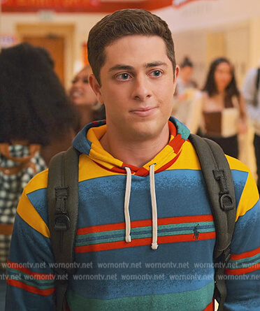 Ben’s rainbow stripe hoodie on Never Have I Ever