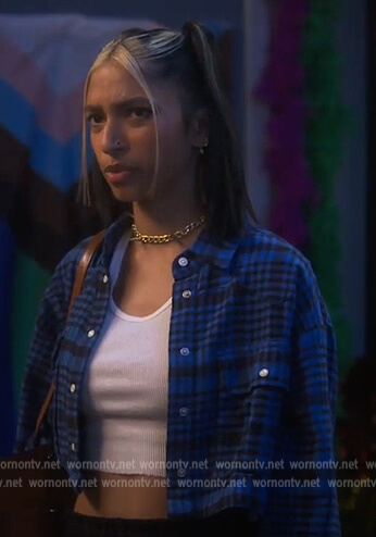 Zaara’s blue plaid cropped shirt on Grown-ish