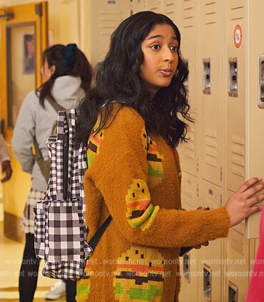 Devi’s hamburger print cardigan on Never Have I Ever