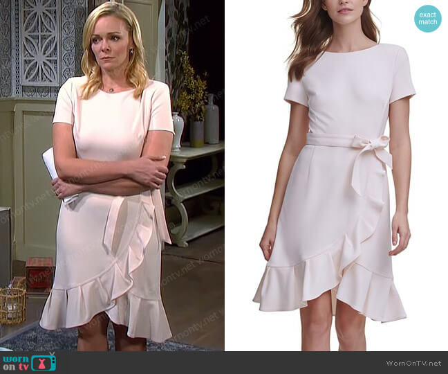 Calvin Klein Ruffled Tulip-Hem Crepe Dress in Blossom worn by Belle Brady (Martha Madison) on Days of our Lives