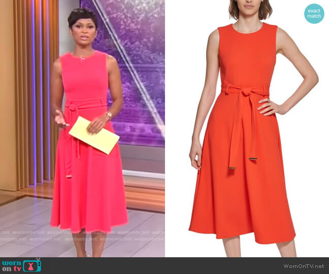 Calvin Klein Fit and Flare Midi Dress worn by Jericka Duncan on CBS Mornings