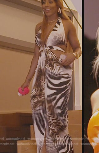 Caroline’s animal cutout dress on The Real Housewives of Dubai