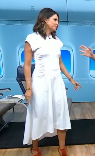 Cecilia’s white ruched side maxi dress on Good Morning America